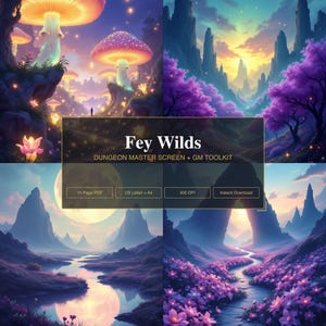 Dungeon Master Screen Inserts | DM GM Screen Printable + Initiative Tracker & Character Sheet | Fey Wilds Fantasy Tabletop