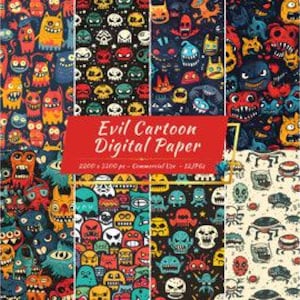 Evil Cartoon Characters Digital Paper Collection | Cute Space Invaders