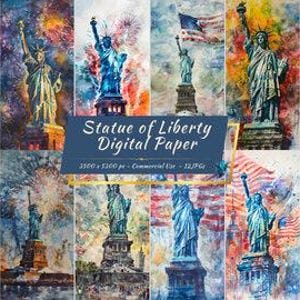 Coleção de papel digital da Estátua da Liberdade | Fundos de símbolos icônicos da América