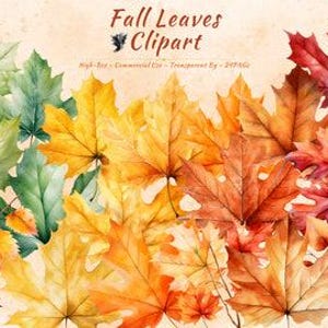 Colorful Fall Leaves Clipart Collection | Gold, Green, Red Autumn Leaves