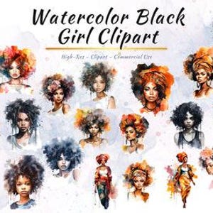 Black Girl PNG Clipart Collection | Afro Girl, Black Queen, Portrait Clipart Bundle