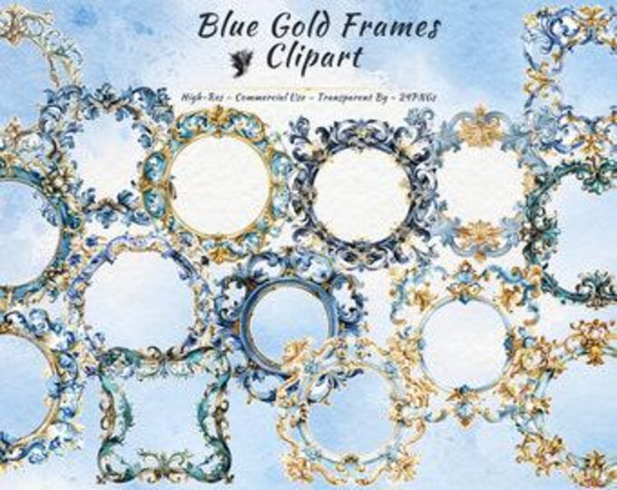 Baby Blue Rococo Frames Clipart – Antique Baroque Graphics (digital ...