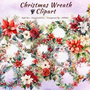 Coleção de clipart de guirlanda de Natal | Desenhos de flores e buquês de Natal