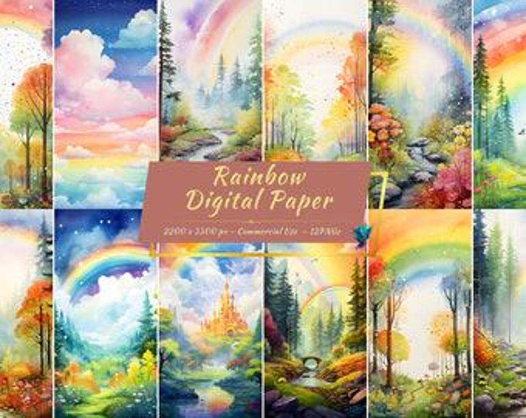 Rainbow Digital Paper Pack | Watercolor Printable Rainbow Backgrounds ...