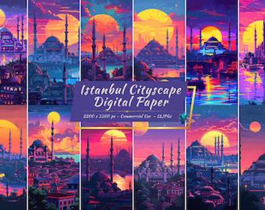 Istanbul Pixel Pixel Istanbul Digital Paper Collection | Sunset at Bosporus ...