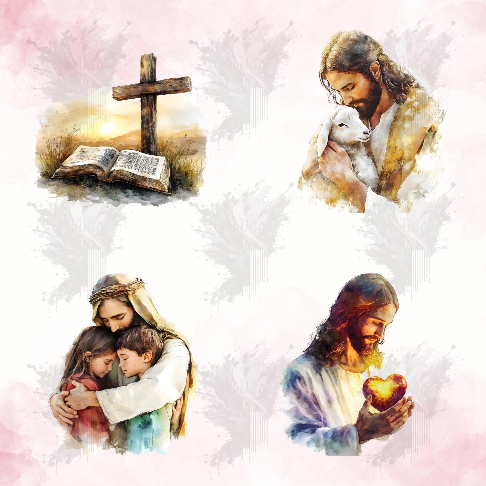 Jesus Clipart Bundle, Watercolor Christian Faith Religious Art (24 Pngs ...