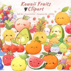 Ensemble de cliparts PNG fruits kawaii | Fraise, Pêche, Petits fruits, Mignonne, Chibi anime