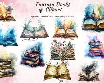 Spell Book Clipart Bundle, Enchanted Magical Grimoire Watercolor PNG (20 PNGs)