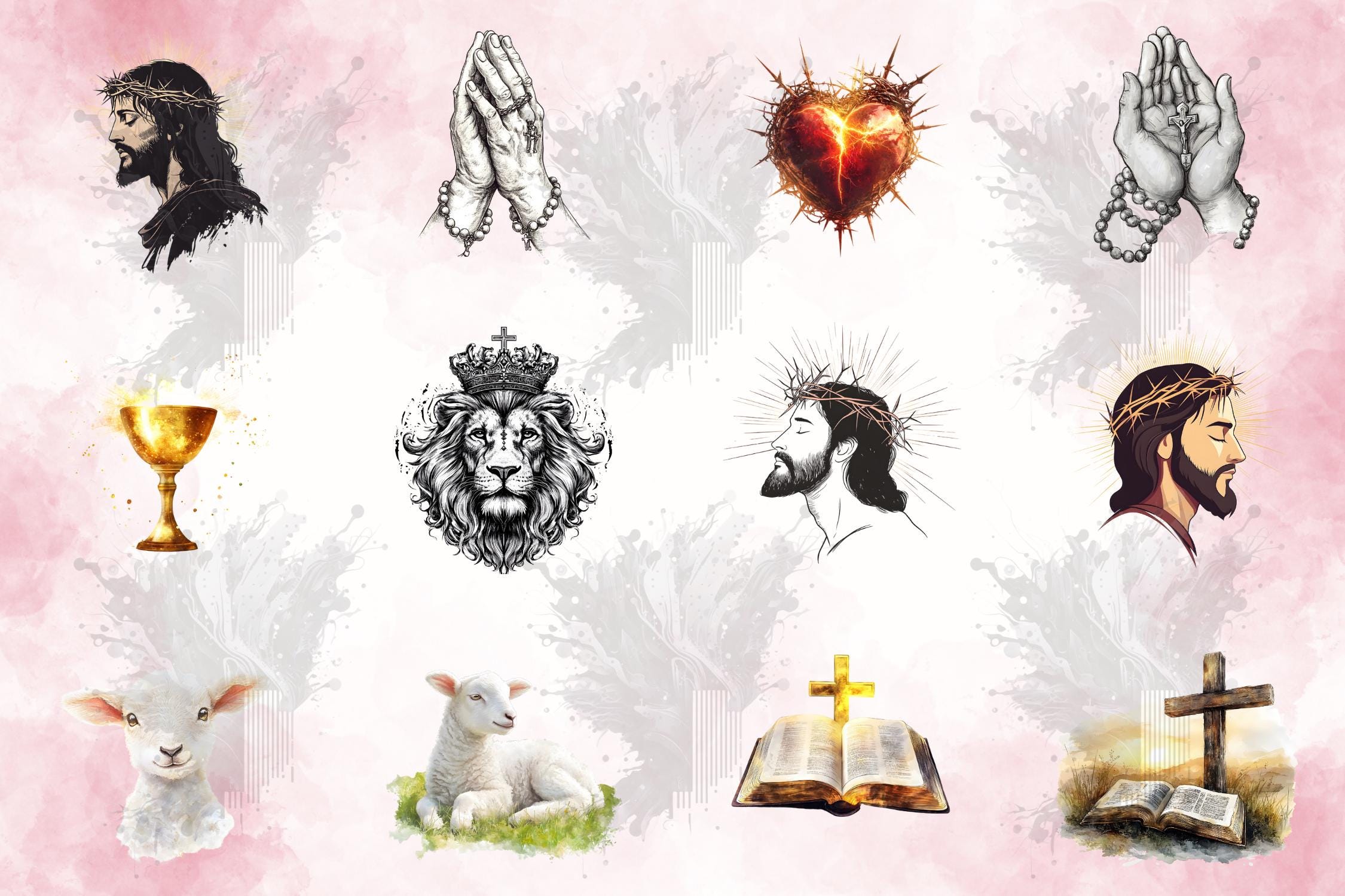 Jesus Clipart Bundle, Watercolor Christian Faith Religious Art (24 Pngs ...