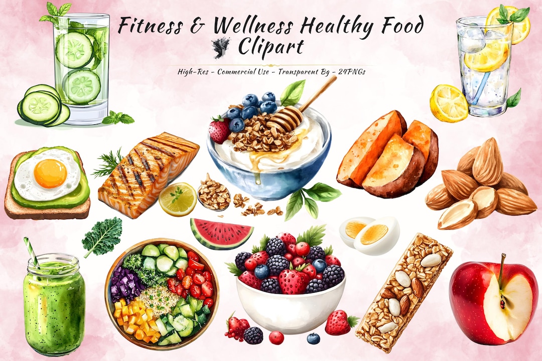 Fruit Vegetable Clipart Bundle, Watercolor Healthy Food Wellness ...