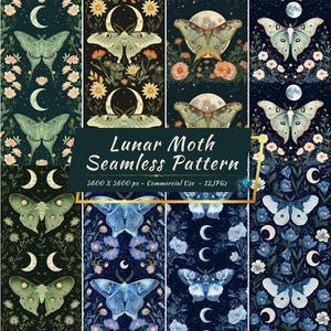 Ensemble de papier numérique transparent papillon lunaire céleste | Arrière-plans d'animaux mystiques sans soudure