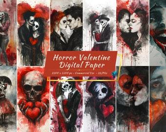 Horror Romanze Valentinstag Digitale Papiersammlung | Gruseliges Paar, Horror-Stimmung, (12 JPGs)