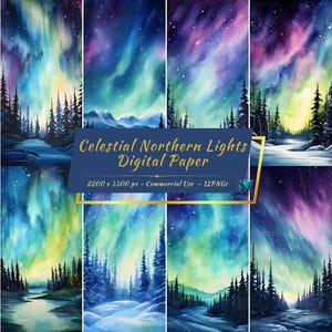 Himmlische Nordlichter Digital Paper Pack | Nacht, Aurora Borealis Hintergründe