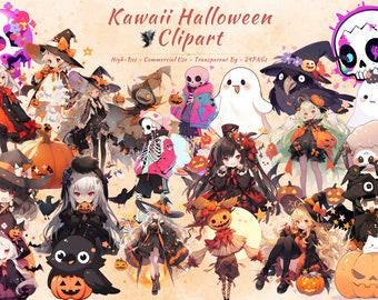 Kawaii Halloween Clipart | Gothic PNG Images (Digital Download)