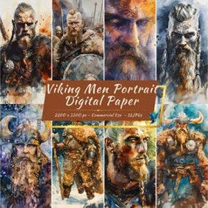 Collection de papiers numériques pour portraits de guerriers vikings | Arrière-plan des Vikings scandinaves