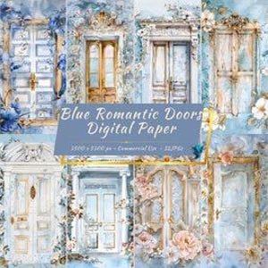 Blue Doors Digital Paper Collection | Romantic, Shabby Door Backgrounds