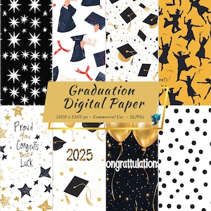 Papel Digital para Formatura | 12 JPG | Papel para Scrapbook da Turma de 2025 | Plano de Fundo de Parabéns | Decoração de Festa para Imprimir | Download Instantâneo
