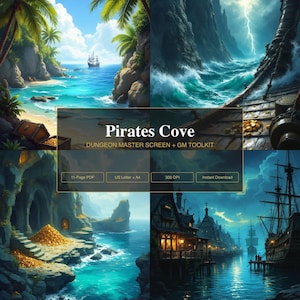 Dungeon Master Screen Inserts | DM GM Screen Printable + Initiative Tracker & Character Sheet | Pirates Cove Fantasy Tabletop
