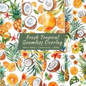 Tropical Fruits Seamless Overlay Collection | Transparent Background Hawaiian Patterns