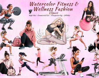 Fashion Fitness Clipart: Watercolor Workout PNG (Digital Download)