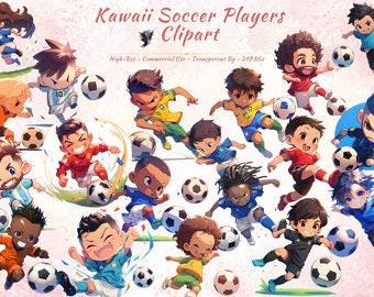 Colección de imágenes prediseñadas de jugadores de fútbol kawaii / Jugadores de fútbol chibi legendarios