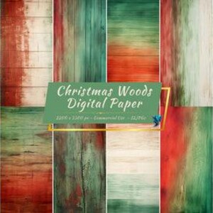 Paquete de papel digital con texturas de madera navideñas: fondos de madera antigua, blanca, verde y roja