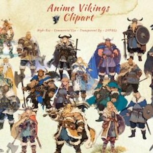 May include: A set of 20 digital clipart images featuring anime-style Viking characters. The characters are depicted in various poses and wearing traditional Viking clothing, including horned helmets, fur cloaks, and axes.
