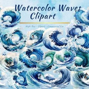 Colección de imágenes prediseñadas de olas PNG / Paquete de imágenes prediseñadas náuticas, de surf y mar, del océano