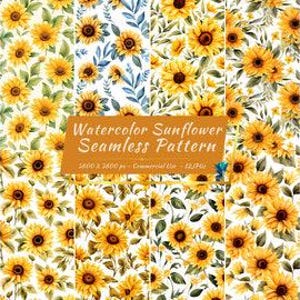 Sunflower Seamless Pattern Digital Paper Pack | Floral Seamless Backgrounds