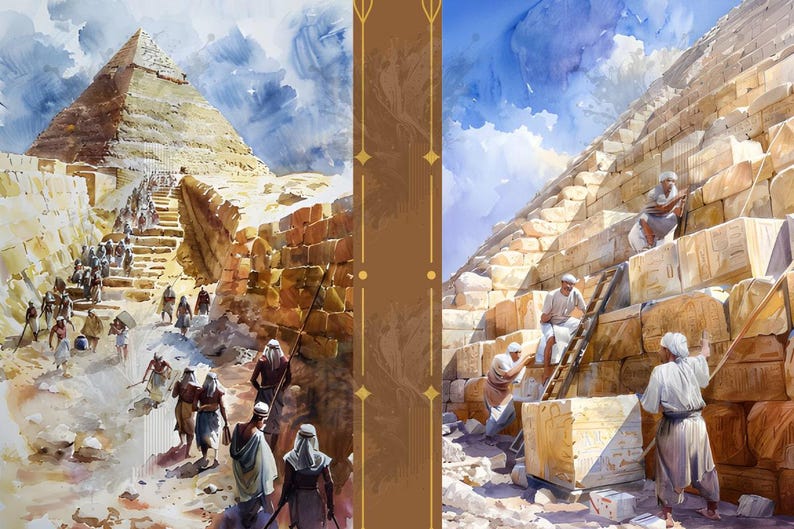 Ropes Ramps Pyramids Egyptian Pyramids Digital Paper Collection | Building Pyramids in ...