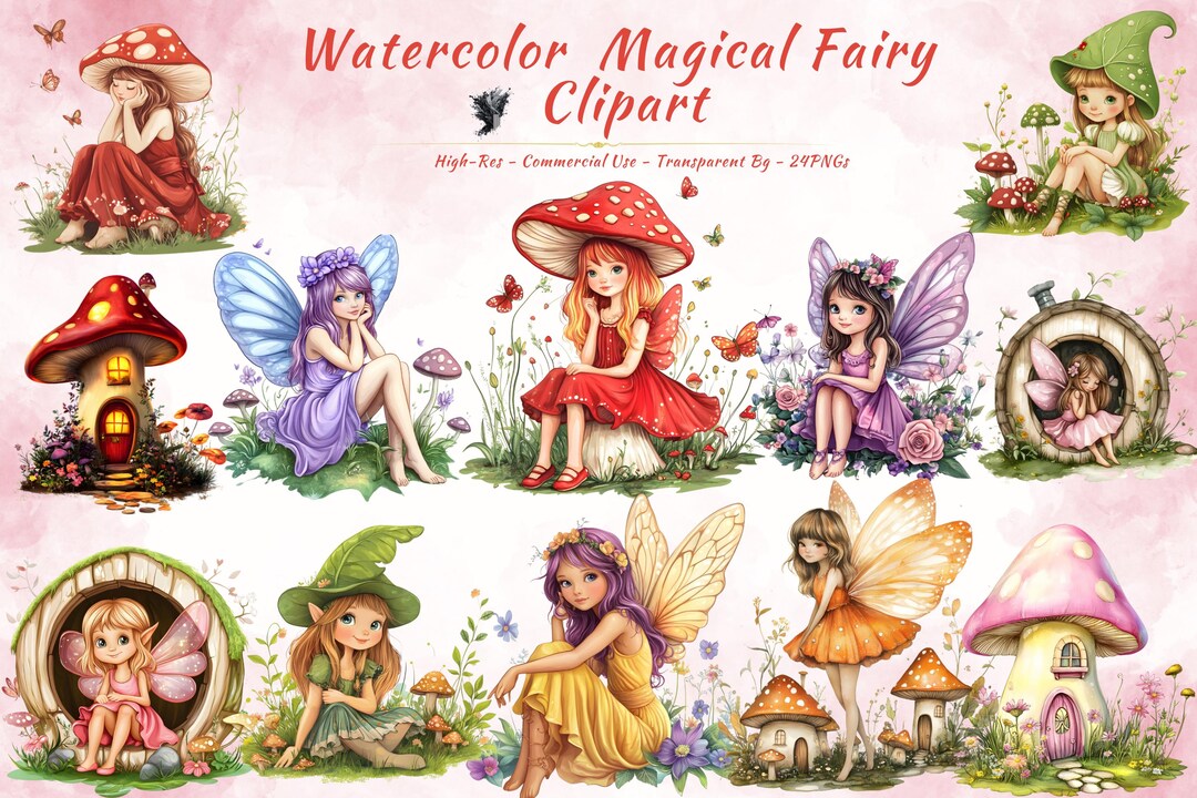 Watercolor Fairy Clipart Bundle | Fantasy PNG Set (digital Download) - Etsy