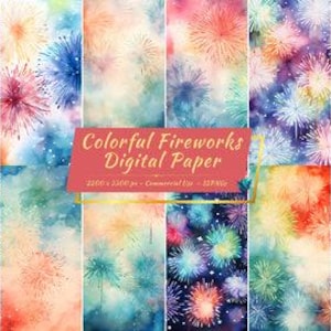 Digitaal digitaal papierpakket regenboogvuurwerk | Feest, patronen voor nieuwjaarsviering