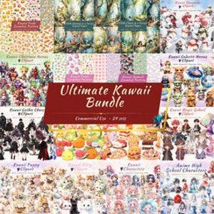 Ensemble de cliparts kawaii ultime | Animaux, Personnages, Nourriture, Anime, Papier numérique et Modèle sans couture