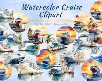 Pacchetto di clipart di navi da crociera, vacanze nautiche, oceano, tramonto, viaggio (20 PNG)