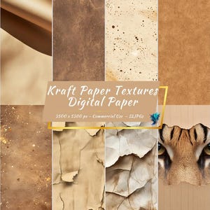 Texture digitali di carta kraft, sfondi di carta marrone, confezione di carta vintage grunge, texture rugosa e strappata, 12 JPG, uso commerciale