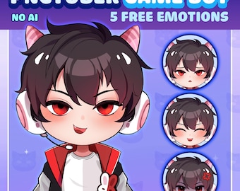 Avatar Chibi prediseñado de niño con 5 emociones (descarga instantánea)