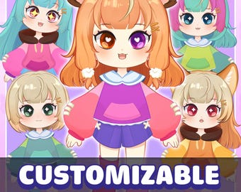 Personalisierbar Chibi Vtuber Modell: Bär & Katze, voll manipuliert (digitaler Download)