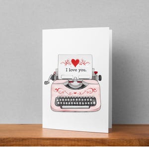 Cartão de máquina de escrever estilo vintage, cartão romântico eu te amo, cartão de felicitações de amor, cartão de felicitações romântico eu te amo, design fofo de máquina de escrever