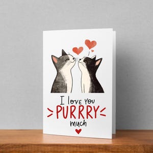 I Love You Purrry Much-kaart, wenskaart schattige kat liefde, romantische kat valentijnskaart, grappige kat valentijnskaart, romantische kattenliefhebber kaart