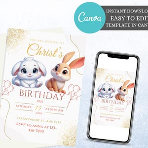Editable bunny Birthday Party Invite Bunny Birthday Invitation EDITABLE Easter Rabbit Party Invite Template Instant Download KP101