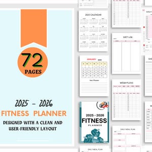 Digital Fitness Planner, Weight Loss & Fitness Tracker, Undated Fitness Journal, Fitness Challenge - Workout Journal - 2025 - 2026 Calendars