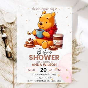 Winnie-the-pooh A Little Hunny is on the Way BABY SHOWER Invitation, We Can Bearly Wait Baby Shower Invite, Pooh Baby Shower Invitation.