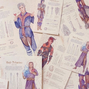 Baldur's Gate 3 ENG/SPA Print BG3 Shadowheart, Astarion, Karlach Cliffgate, Gale Dekarios, Infographic print in patchment effect paper