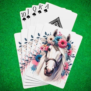 Horse Poker Playing Cards, Floral Design for Game Night, Deck of Cards for Poker Players, Pretty Flower Horse Theme Deck, Home Casino Night