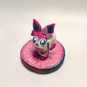 Sparkling Handmade Sylveon Figurine — Complete with Cushion Stand