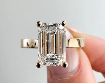 5 CT Emerald Cut Moissanite Engagement Ring: 14K Yellow Gold Solitaire Ring - Proposal Ring
