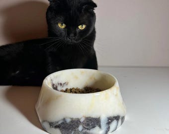 Luxury Calacatta Viola Marble Pet Feeding Bowl | Cat or Dog food dish | Unique pet gift