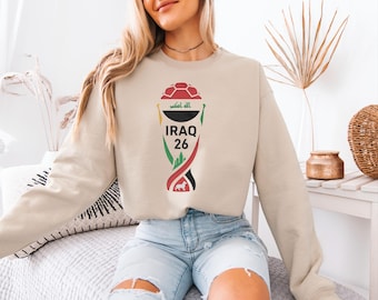 Iraq Flag Colors Tribute Style Soccer Graphic Tee, World Tournament Trophy Animated Design, Football Inspired Gift for Fans Unisex T-Shirt