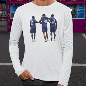 Paris Soccer Trio Tribute, Dembele Barcola Doue Inspired Design, Custom Gift for Paris Fans, Personalized Football Jersey Graphic Tee
