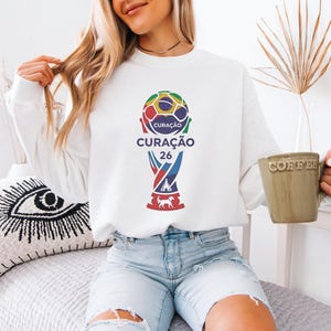 Curacao Flag Tribute Style Soccer Graphic Tee, World Tournament Trophy Animated Design, Football Inspired Gift for Fans Unisex T-Shirt